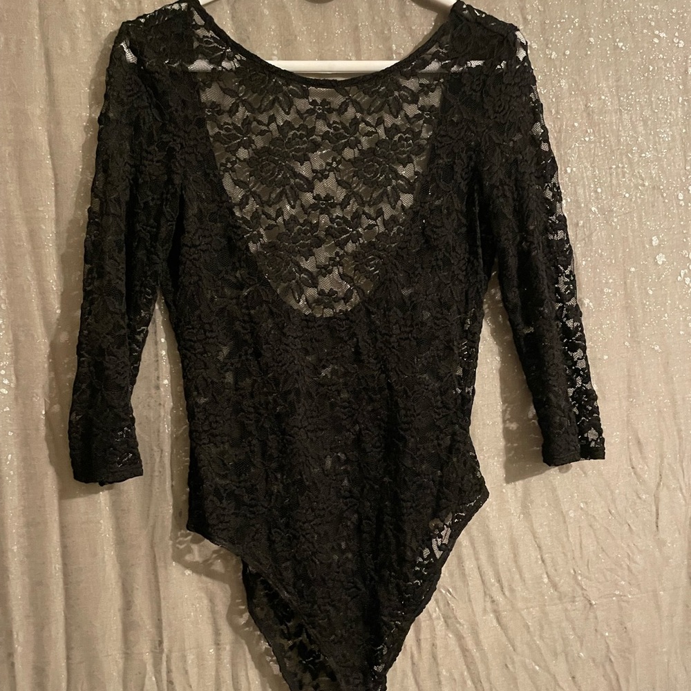 Super sexy low back black lace bodysuit